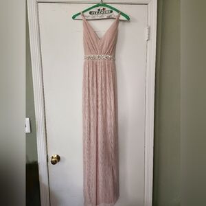 Floor-length pink glitter prom dress